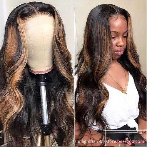 Body Wave Wig Ombre Highlight 13x4 Lace Front Human Hair Wigs Preplucked Brazilian virgin  Colored Middle Part Wig